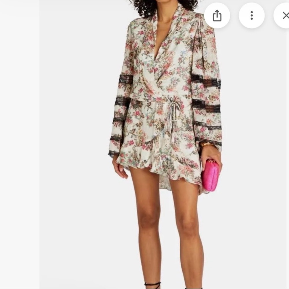 Rococo Sand Floral Mini Dress with Black Striped Sleeves